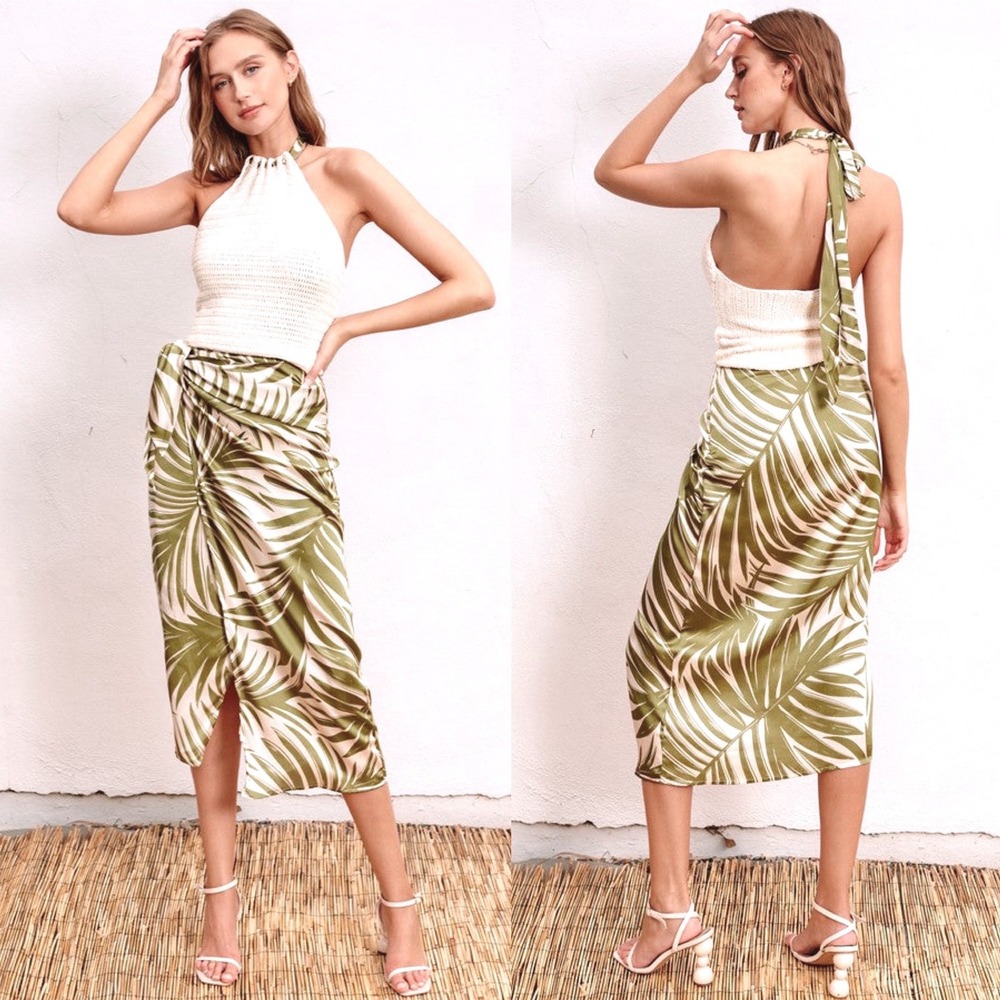 NEW NWT Dress Forum Palm Fronds Tropical Adventures Sarong Wrap Midi Skirt - M